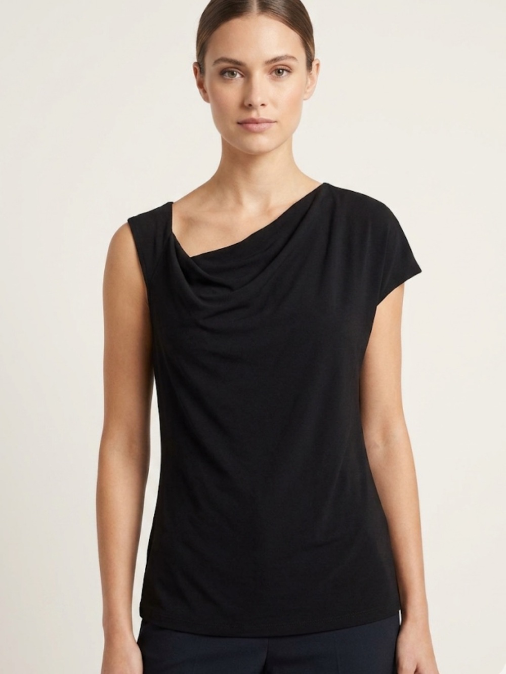Danier Black Sleeveless Cowl Neck Asymmetrical Shirt